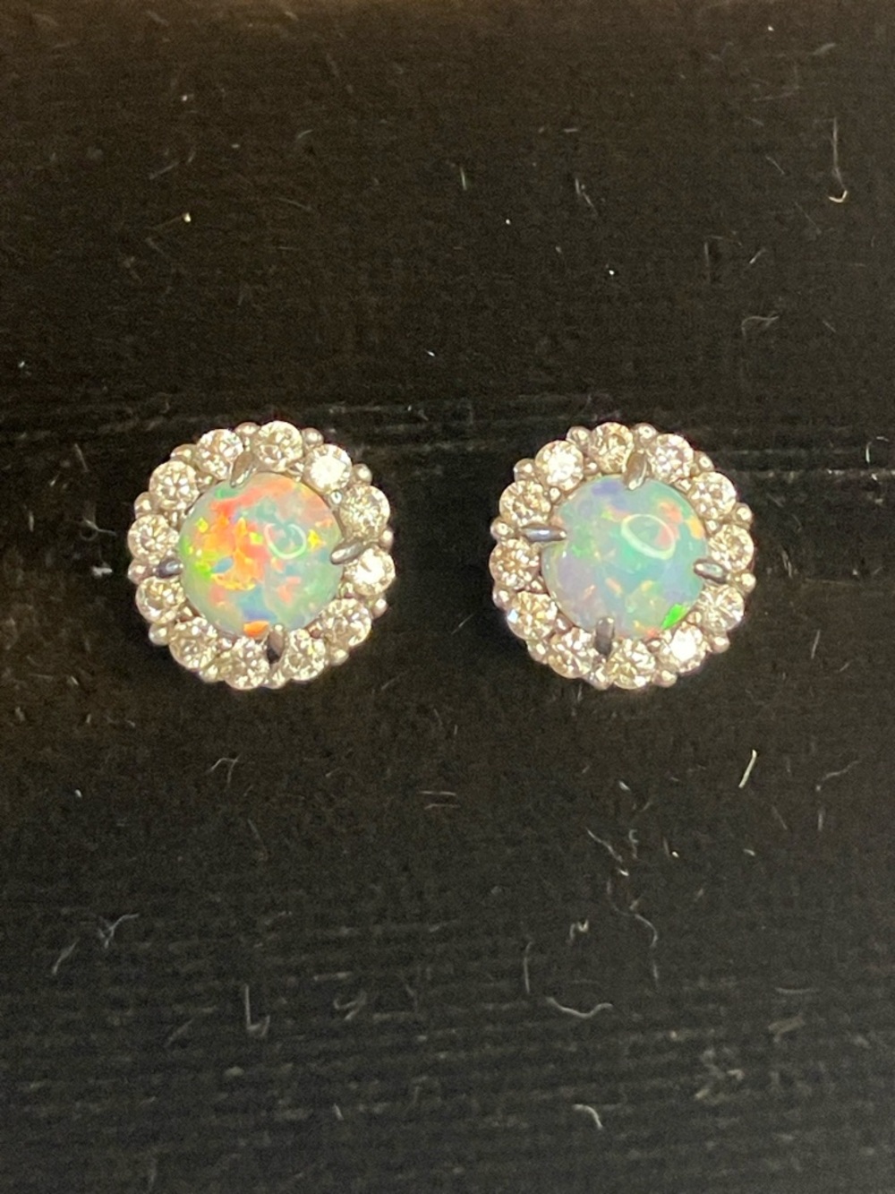 Sterling Opal CZ Halo Stud Earrings